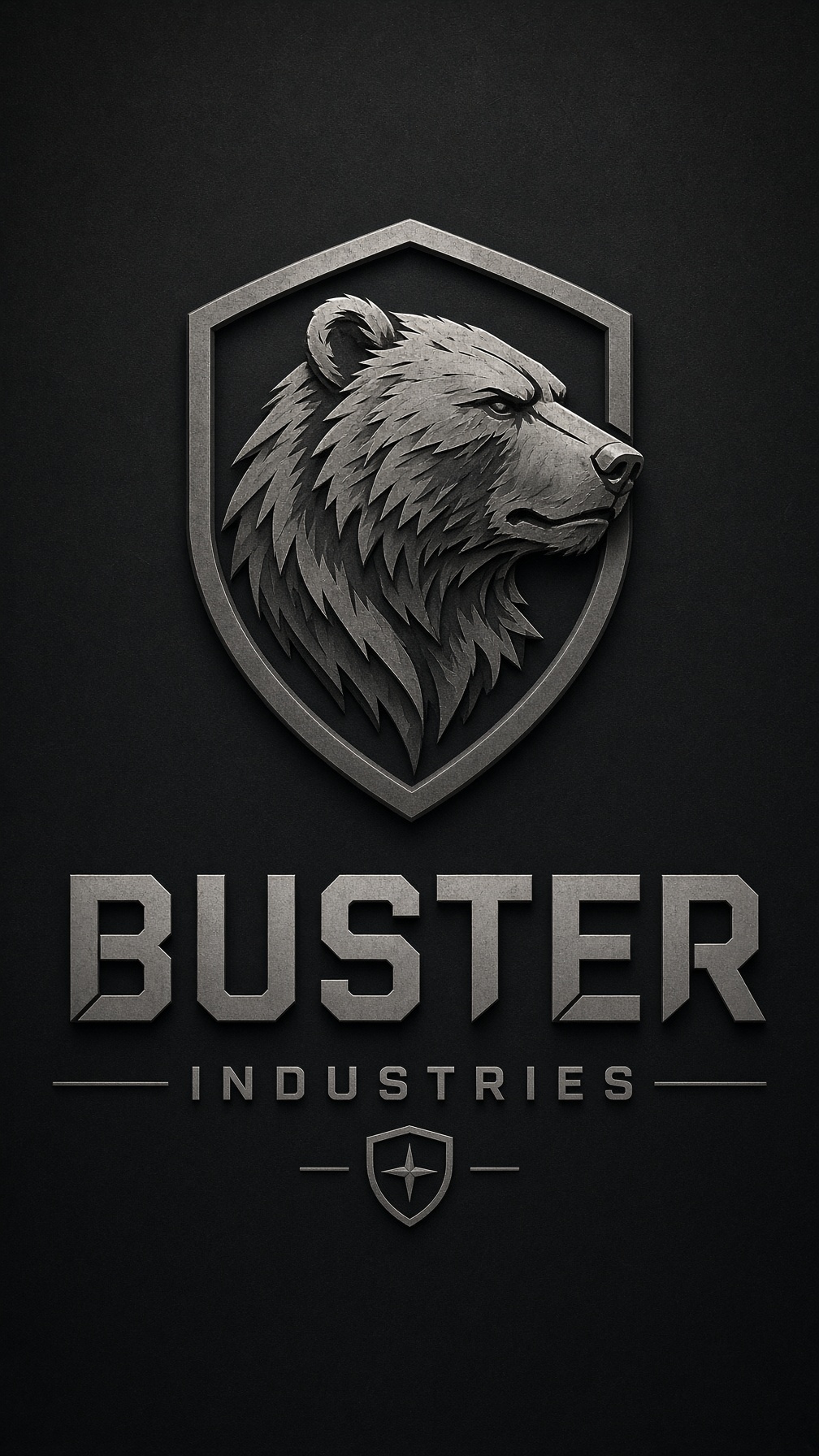 Buster Industries metallic bear shield logo